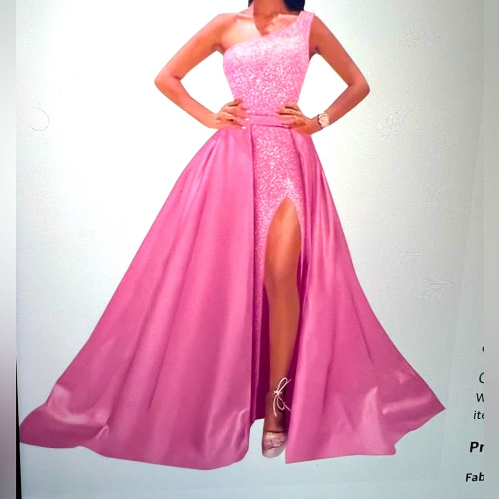 One-Shoulder Pink Evening Gown with High Slit